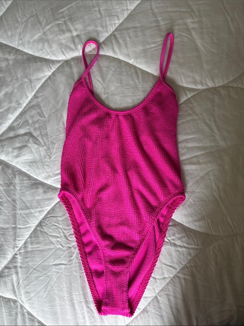 Good American Hot Pink Textured One-Piece Swimsuit